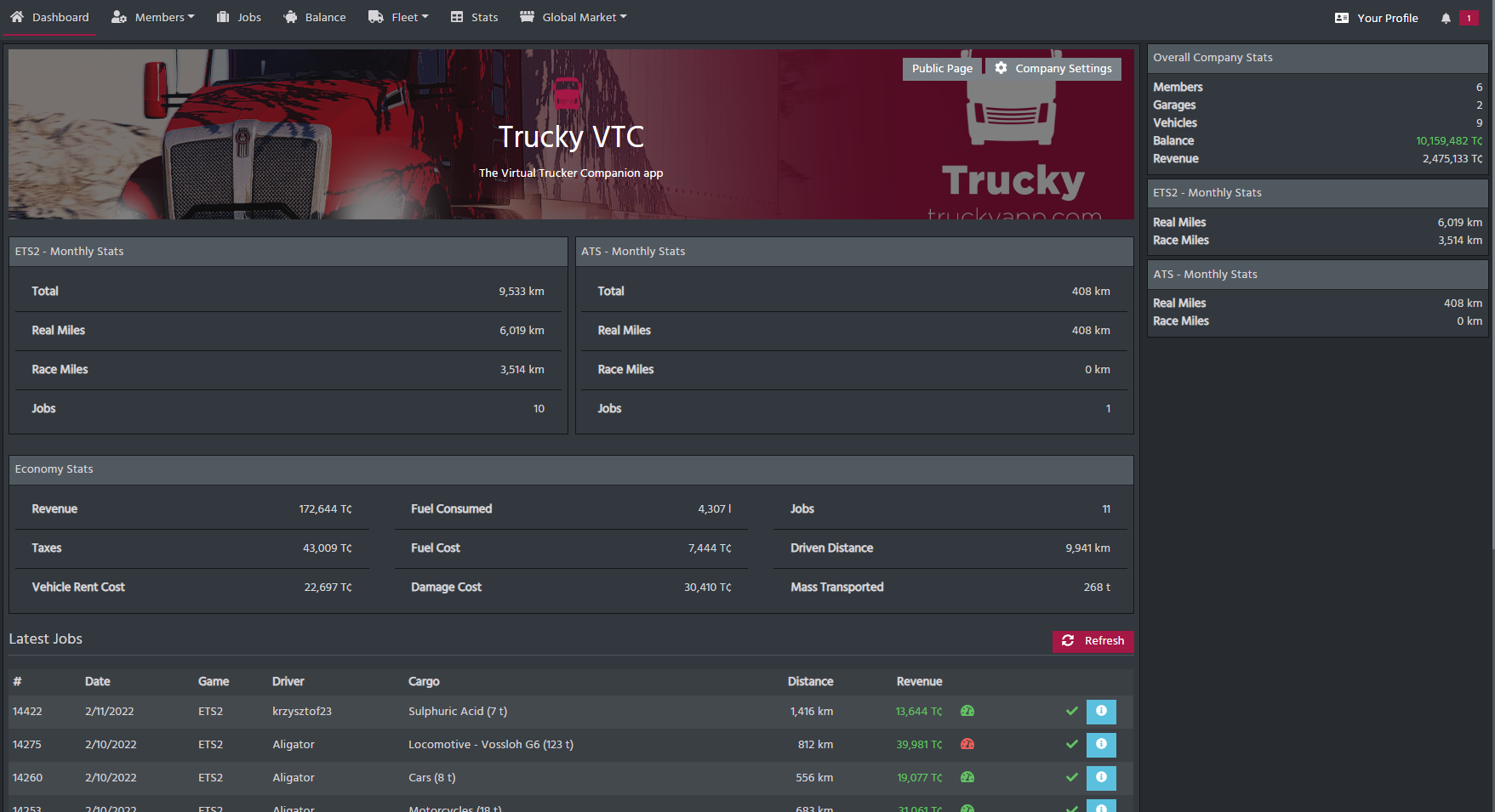 VTC Hub Summary - Trucky - The Virtual Trucker Companion App